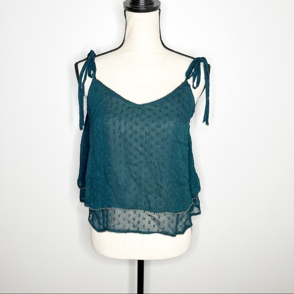 Chloe Oliver Green Sheer Tie Strap Boho Tank Size XS - Picture 1 of 7